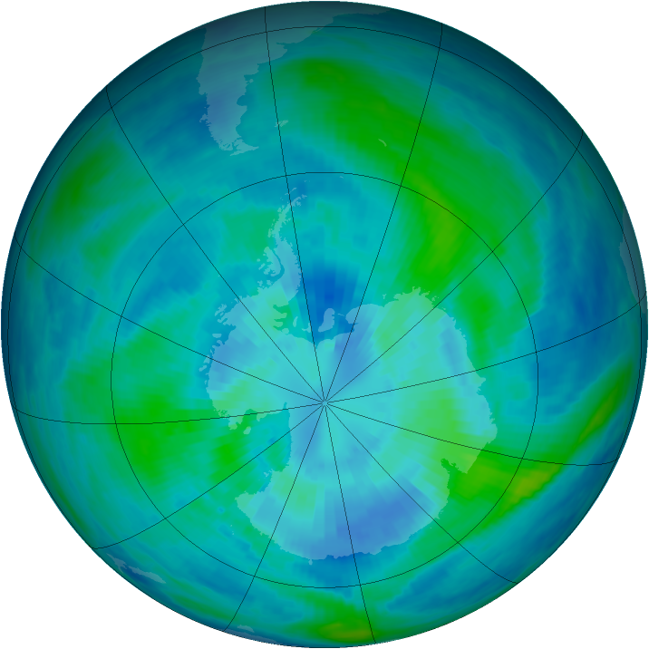 Antarctic ozone map for 25 March 1991
